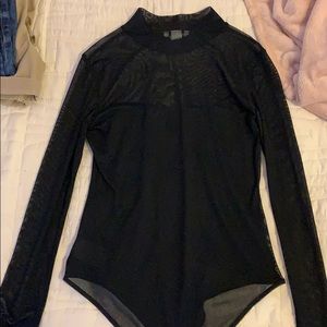 black mesh, long sleeve bodysuit
